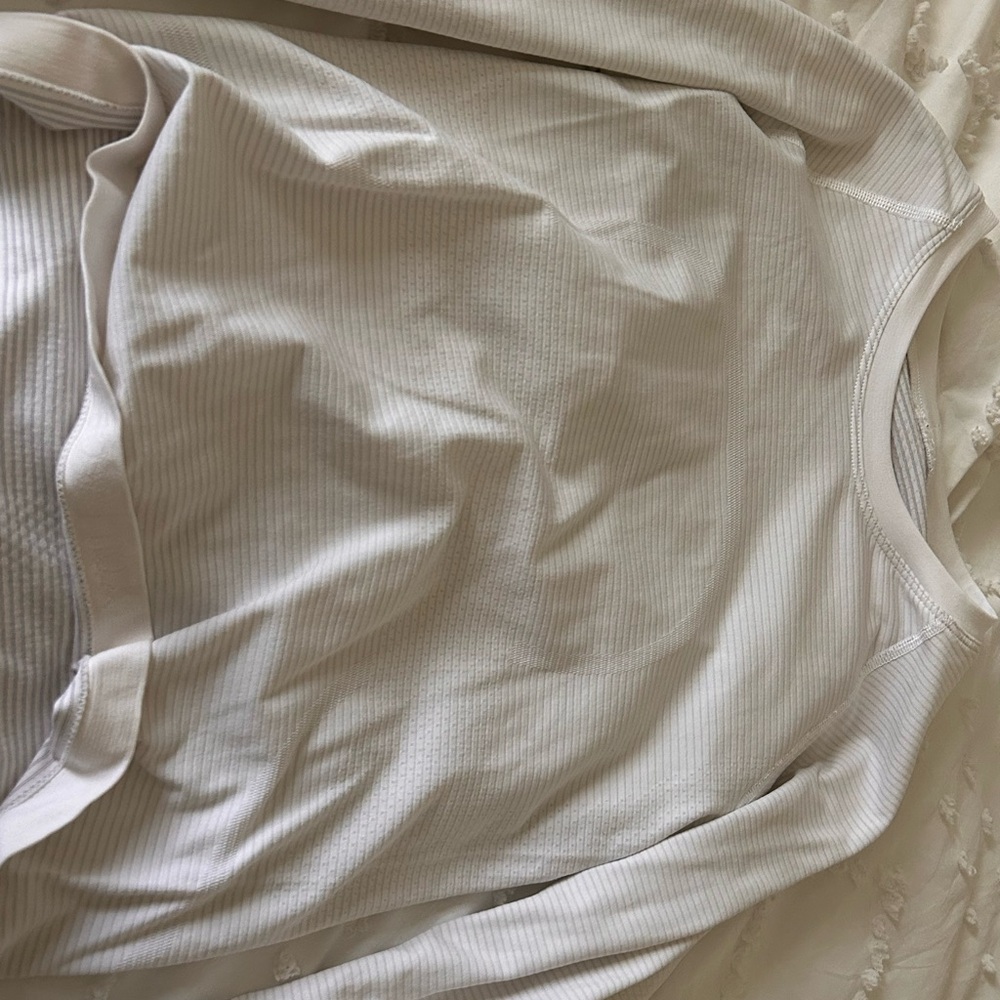 White Ribbed Long Sleeve Top